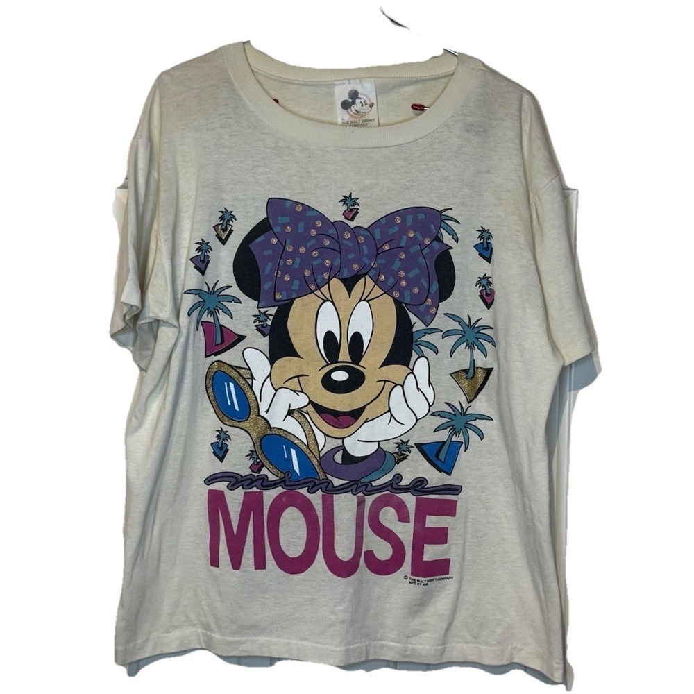 Walt Disney Women's Top Vintage Minnie Mouse Print Boxy Fit Short Sleeve‎ Small